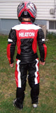 Custom Motorcycle Racing Leather Suit for Kids with Personal Name Number Below 5'