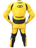 Perrini's Fusion Motorcycle Rider Racing Genuine Cowhide Leather Suit Yellow Blk