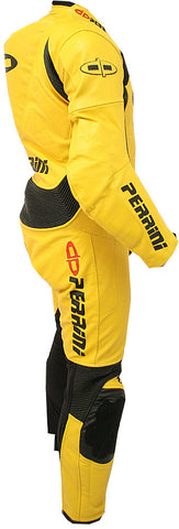 Perrini's Fusion Motorcycle Rider Racing Genuine Cowhide Leather Suit Yellow Blk