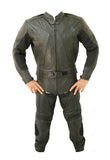 Perrini Ghost 2pc Motorcycle Racing Cow Hide eather Suit with Hard Padding Black